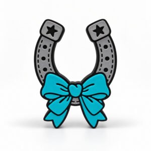 Silver Horseshoe with Teal Bow SideKick for personalized Namelet name plate desk sign