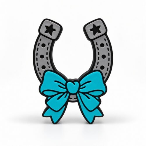Silver Horseshoe with Teal Bow SideKick for personalized Namelet name plate desk sign