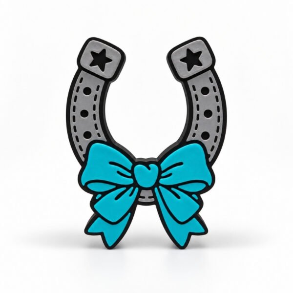 Silver Horseshoe with Teal Bow SideKick for personalized Namelet name plate desk sign