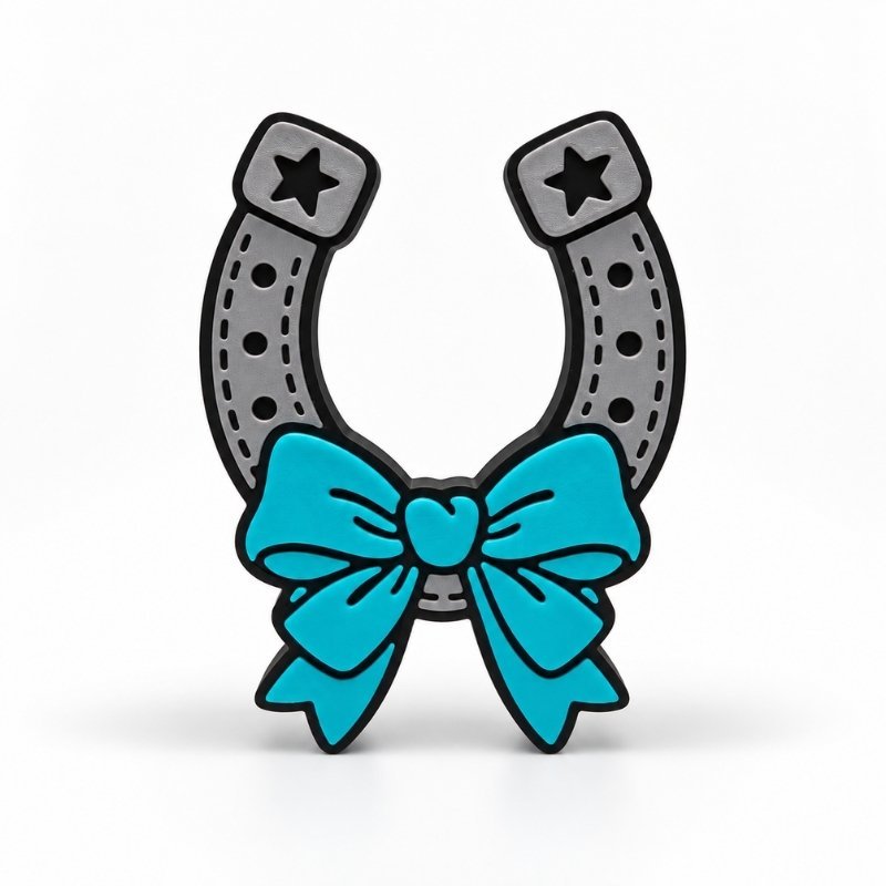 Silver Horseshoe with Teal Bow SideKick for personalized Namelet name plate desk sign