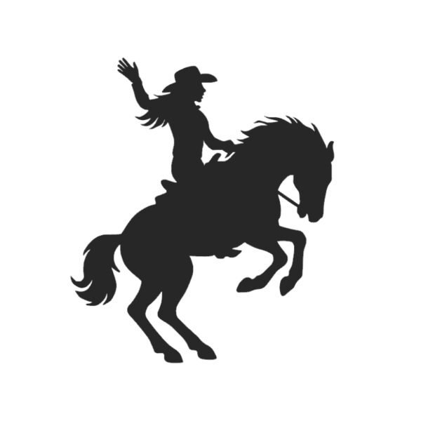 Black Bronco Rider Sidekick featuring a cowboy with one arm raised riding a bucking horse, designed for interchangeable Embellish Queen Namelets.