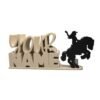 Cream stacked personalized Namelet featuring script lettering above bold block letters, paired with a black Bronco Rider Sidekick showing a cowboy riding a bucking horse.