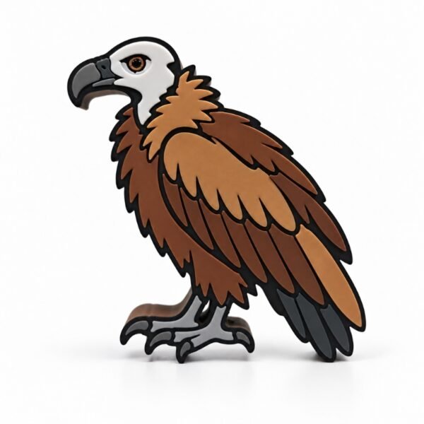Cinereous Vulture SideKick featuring a white head, hooked gray beak, layered brown feathers, and gray talons with bold black outlines, designed for interchangeable Namelet desk decor.