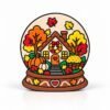 Autumn Snow Globe SideKick featuring a charming fall cottage, colorful autumn trees, pumpkins, falling leaves, and a decorative brown base for seasonal Namelet decor.