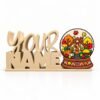 Cream-colored personalized Namelet desk sign featuring the interchangeable Autumn Snow Globe SideKick with a charming autumn cottage, pumpkins, and colorful fall foliage.
