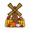 Harvest Windmill SideKick Harvest Windmill SideKick featuring a rustic brown windmill with yellow blades, colorful autumn leaves, hay bales, and pumpkins for fall-themed Namelet desk decor.