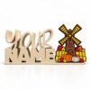 Harvest Windmill SideKick Personalized cream-colored YOUR NAME Namelet desk sign featuring the interchangeable Harvest Windmill SideKick with pumpkins, hay bales, and colorful fall foliage for autumn desk decor.