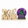 Haunted Snow Globe SideKick Personalized cream-colored YOUR NAME Namelet desk sign featuring the interchangeable Haunted Snow Globe SideKick with a colorful haunted house and Halloween graveyard scene.