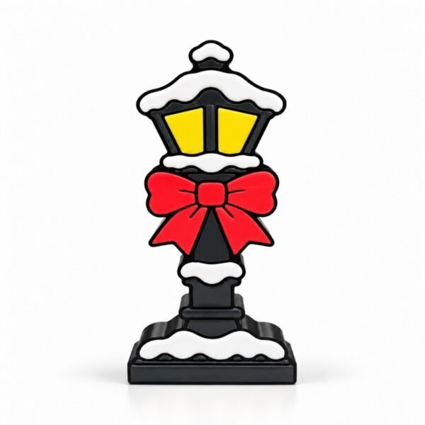 Holiday Lamp Post SideKick Holiday Lamp Post SideKick featuring a black Christmas street lamp with glowing yellow windows, white snow accents, and a festive red bow.