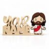 Personalized cream-colored YOUR NAME Namelet desk sign featuring the interchangeable I Heart Jesus SideKick with a smiling Jesus, white robe, red sash, and heart emblem for faith-inspired desk decor.