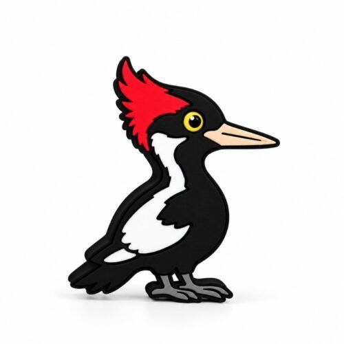 Ivory-Billed Woodpecker SideKick for personalized Namelet desk signs, featuring a red crest, black and white body, ivory beak, and yellow eye.