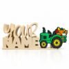 Personalized 3D printed Namelet desk name sign with Lil Green Tractor SideKick featuring pumpkins and fall leaves. Custom interchangeable desk decor for home, office, or classroom.