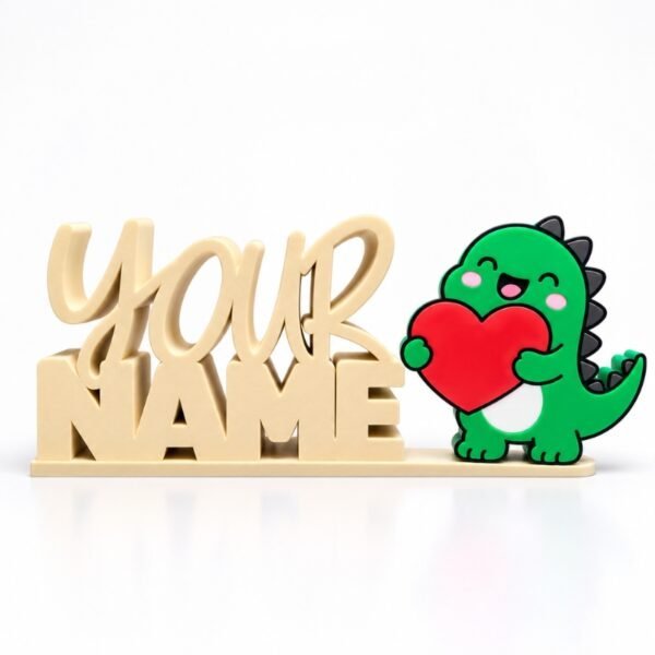 Personalized Namelet name plate with a green dinosaur hugging a big red heart - Loveasaurus Sidekick
