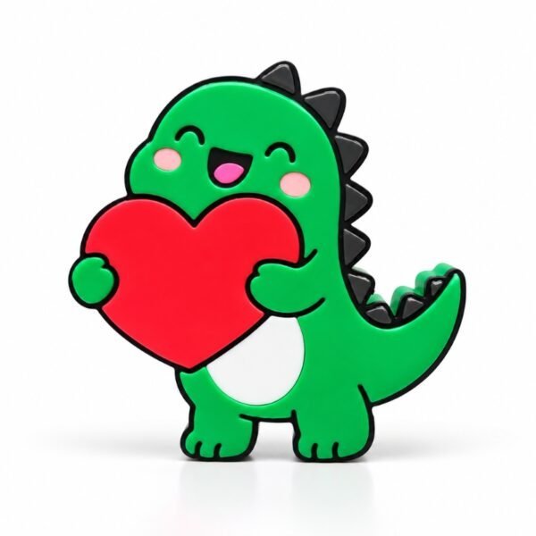 Green dinosaur holding a big, red heart sideKick for personalized Namelet name plate