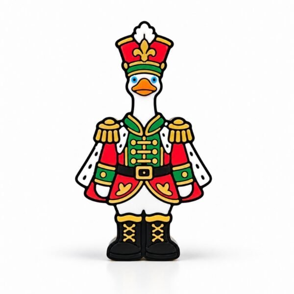 Nutcracker Goose SideKick Nutcracker Goose SideKick featuring a white goose dressed in a festive red, green, and gold nutcracker uniform with a decorative hat and black boots. A 3D printed interchangeable SideKick by Embellish Queen.