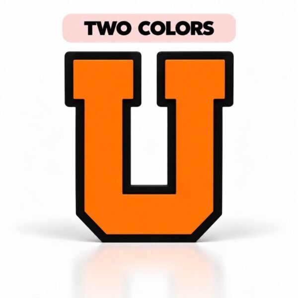 Varsity Letter SideKick Orange, black, and white three-color Varsity Letter U SideKick featuring an orange letter, black outline, and white outer border for personalized Namelets.