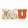 Varsity Letter SideKick Personalized cream-colored Namelet desk sign featuring an orange Varsity Letter U SideKick with black and white trim, perfect for school spirit decor.